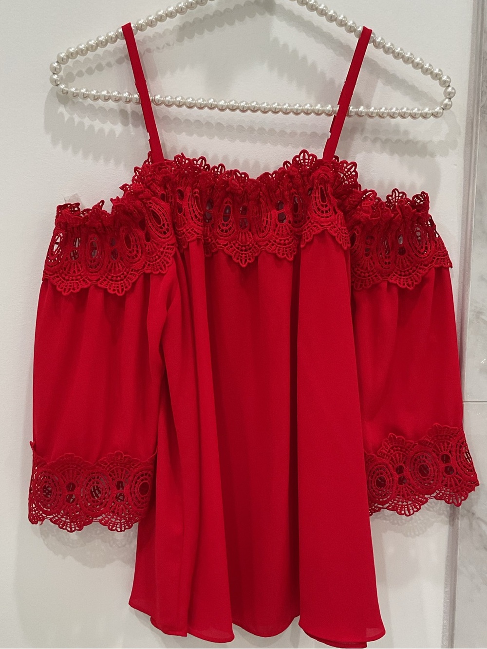 Red Lace-Trim Off-Shoulder Top